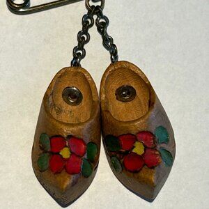 Vintage Brooch featuring Wooden Clogs with Red Flowers from Orsta Norway